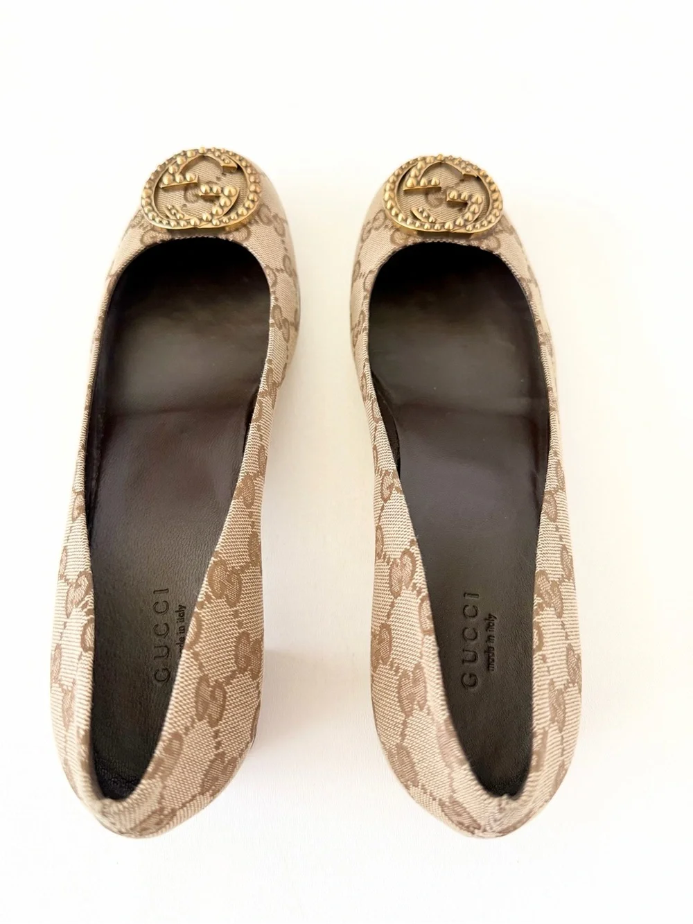 GUCCI | GG Monogram Canvas Interlocking G Block Heel Office Work Pumps EU 39